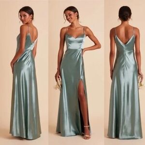 Birdy Grey Jay Satin Bridesmaid Maxi Dress in Sea Glass size Small